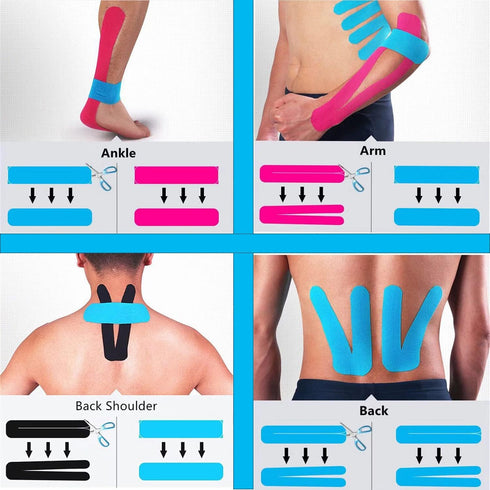 Kinesiology Tape Pro Athletic Sports (20 Precut Strips) Waterproof Breathable Athletic Elastic Kneepad Muscles & Joints Pain Relief Knee Taping fo...