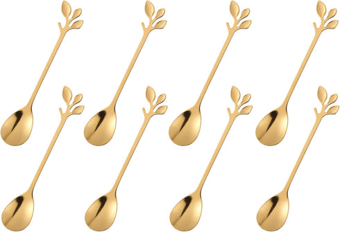 dcieiosul Gold Plated Stainless Steel Mini Coffee Espresso Spoon, Tableware Flatware Dessert Teaspoons Small Soup Spoons Set of 8, 4.9 inch Specia...