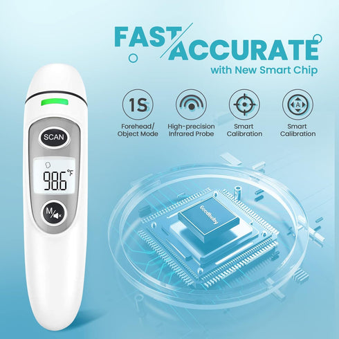 Forehead Thermometer for Adults, Digital Infrared Thermometer for Baby and Kids, Touchless Thermometer for Fever with LCD Screen, Fever Alarm, Mem...