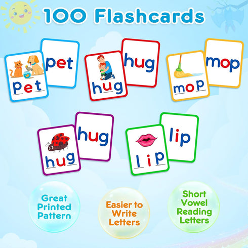 KMUYSL Short Vowel Spelling Flashcards, CVC Sight Words Handwriting Cards, Learn to Write Phonics Flash Cards, Fine Motor Montessori Educational T...
