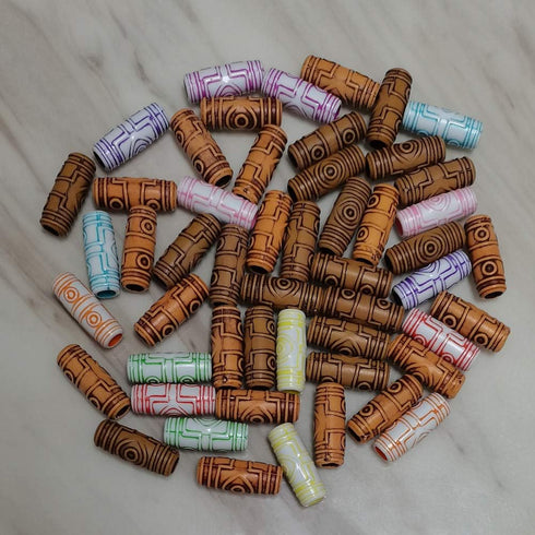 52PCS Dreadlocks Beads Imitation Wood Dread Jewerly Hair Tube Beads Accessories For Braids Twists Locs Mixed Color DIY Craft Barrel Beads Clips...