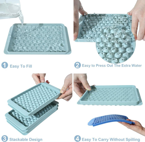 WIBIMEN Mini Ice Cube Trays,104x3PCS Small Ice Cube Tray Crushed Ice Tray for Chilled Drinks Coffee Juice(3Pack Blue Ice trays & Ice Bin & Ice Sco...