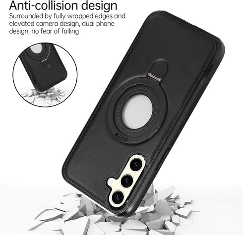 Phone Case for Samsung Galaxy S24 Plus S24+ 5G with Tempered Glass Screen Protector Magnetic Magsafe Rugged Stand Ring Holder Faux Leather Protect...