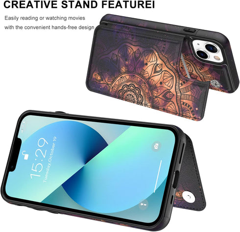 LETO for iPhone 13 Case,Luxury Flip Folio Leather Wallet Cover with Fashion Designs for Girls Women,Built-in Card Slots Kickstand Protective Phone...
