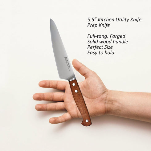 Utility Knife 5.5 Inch - MATTSTONE HILL Small Kitchen Knife, Compact Chef Knife, Petty Knife, German Steel, Wood Handle...