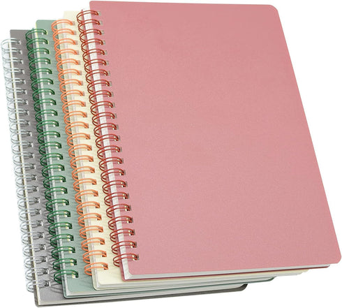 Yansanido Spiral Notebook, 4 Pcs 4 Color A5 Thick Plastic Hardcover 7mm College Ruled Paper 80 Sheets (160 Pages) Journal for School and Office Su...