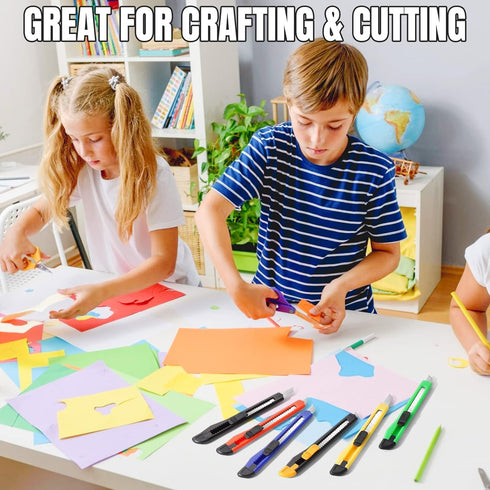 4 Pack Box Cutter Retractable, Utility Knife 9MM Wide Snap-Off Blades, Exacto Knife for Cutting Box, Wrapping, Cardboard, Extended Razor Knife, Bo...