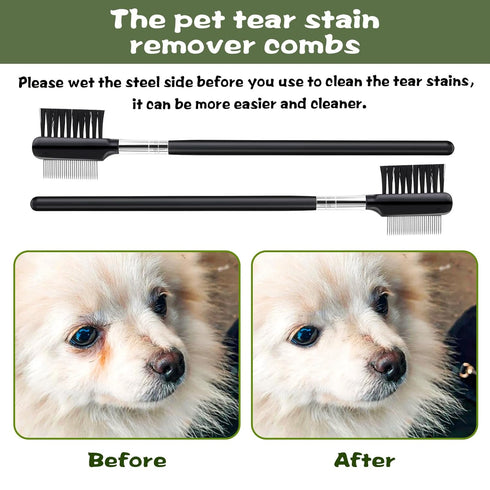 2Pcs Dog Eye Comb Tear Stain Remover Comb, Metal Double-Head Tear Stain Comb for Small Dogs Eye Booger Remover Puppy Cat Grooming Comb for Removin...