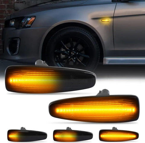 D-Lumina LED Side Marker Light Assembly Smoked Lens Sequential Blink Amber for Mitsubishi Lancer Evolution X Mirage Outlander Sport Front Fender S...