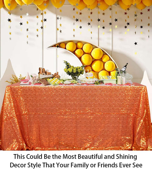 ShinyBeauty 60x102-Inch-Orange-Sequin Rectangular Tablecloth for Party Cake Dessert Table (Orange)...
