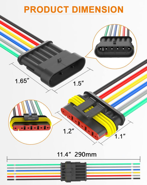 NAOEVO 6 Pin Connector Waterproof?16 AWG 6 Wire Connectors, Automotive Electrical Connectors Male And Female Way With Heat Shrink Tubing For Car T...