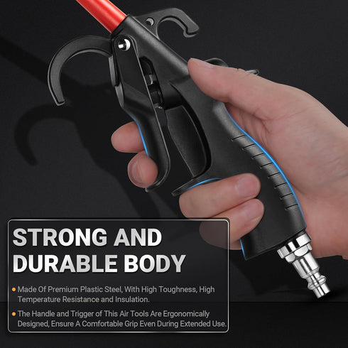 Air Blow Gun 290 Max PSI Air Blower for Compressor, 1/4" Air Inlet Air Nozzle Blow Gun Air Flow Trigger, Air Blower Gun with Rubber Tip Adapt to A...