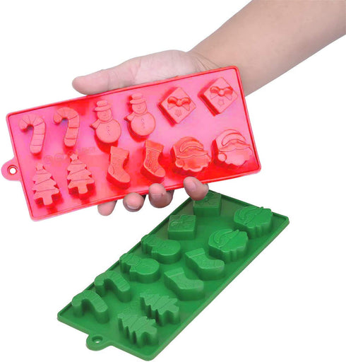 4 pcs (2 Molds+2 Droppers) Red/Green Christmas Holiday Food Grade Silicone Mold Set for making Chocolate Candy Ice Cube Gummy Candle Soap Frozen t...
