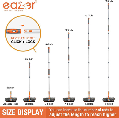 eazer 89'' Squeegee Window Cleaner 2 in 1 Rotatable Window Cleaning Tool Kit with Extension Pole, Window Washing Equipment with Bendable Head for ...