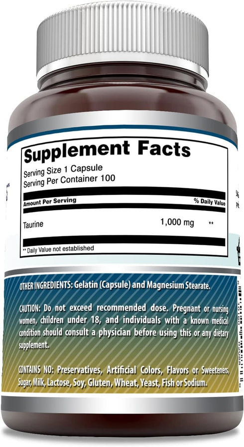 Amazing Formulas Taurine Supplement | 1000 Mg per Serving | 100 Capsules | Non-GMO | Gluten-Free | Made in USA...