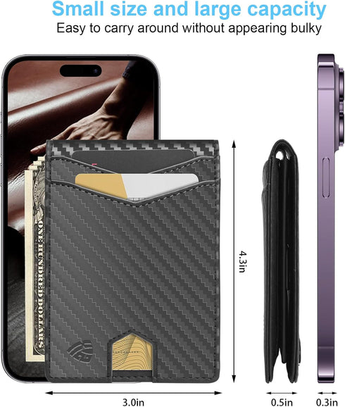 Slim Wallet for Men Carbon Fiber Money Clip RFID Blocking Bifold 2 in 1 Credit Card Holder for Men with Gift Box 2 ID Windows 10 Card Holders(Carb...