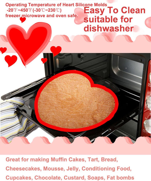 QTECLOR Silicone Heart Shaped Cake Pans, Nonstick Heart Cake Mold, Heart Shaped Baking Pans for Cakes and Brownies, Easy Clean, Freezer, Microwave...