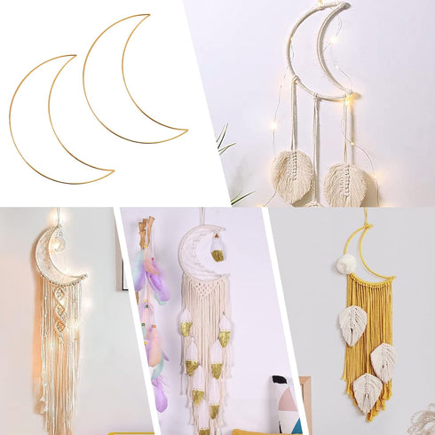 2pcs Gold Moon Hanging Ornament Rings - 10 Inch Metal Craft Rings for DIY Crafts, Macrame and Dream Catcher Supplies, Wedding Occasion...