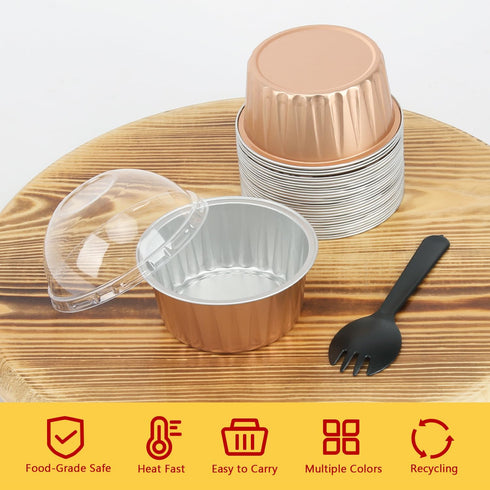 Jumbo 5oz Aluminum Foil Cupcake Liners with Lids 50 Pack,Free-Air Disposable Ramekins Muffin Tin,Mini Cake Baking Pans Muffin Cups,Mini Cupcake Pa...