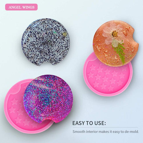 2PCS Car Coaster Molds Diameter 2.5/2.8 inches Round Coaster Silicone Mold Star Pattern Super Glossy Resin Silicone Mold DIY Epoxy Mould Polymer C...