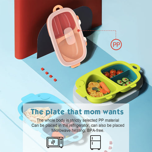 Kids Divided Plate, 3 PCS(Plate with Lid and Inner Dish), Toddler Dishes Tableware, Dishwasher-Safe for Baby Feeding Dinner Plate (Tangerine)...