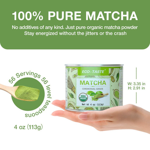 Organic Matcha Green Tea Powder-4oz(113g) Tin, 100% Natural & Pure, Ceremonial Grade, No Additives or Fillers, NO GMO...