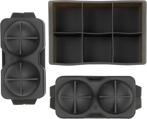 Tovolo Ice Cube Trays & Sphere Molds Easy Release Silicone 6 Large Cubes & 2 Spheres for Whiskey Cocktails and Beverages, Charcoal Gray...