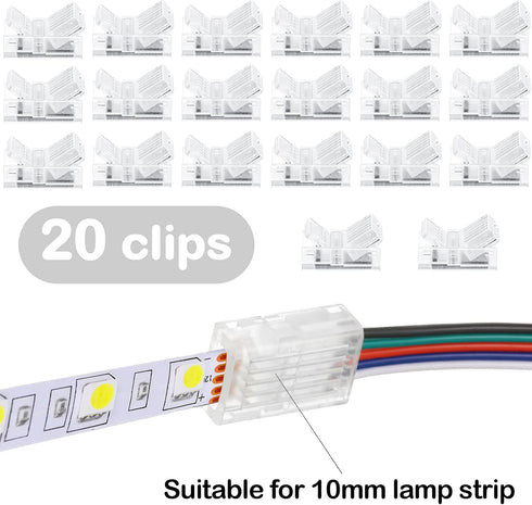 RGB LED Light Strip Connectors 20 Waterproof LED Adapter Connectors Transparent Solderless LED Light Strip Connectors for Strip Light Unwired Gapl...