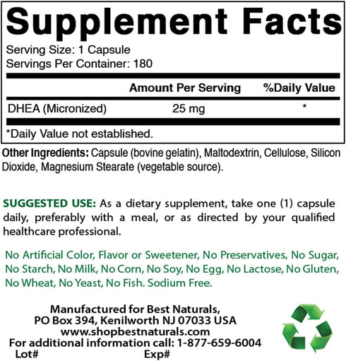 Best Naturals, Micronized DHEA 25 mg 180 Capsules...