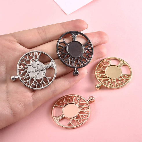 LANBEIDE 60Pieces Cabochons Crafting Kits-20Pcs Tree of Life Bezel Pendant Blank Trays with 20Pcs Glass Dome and 20Pcs Black Necklace Cords with C...