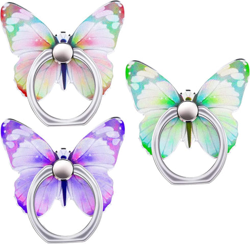3PCS Phone Ring Grip, Cute Butterfly Phone Ring Stand Phone Hand Grip Holder 360°Rotation Finger Kickstand with Metal Knob Loop for All Smartphone...