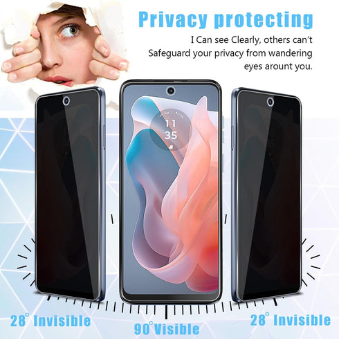 [2+2 Pack for Moto G Power 5G (2024) Privacy Tempered Glass Screen Protector and Camera Lens Protector, Anti-Spy 9H Hardness Case Friendly Film fo...