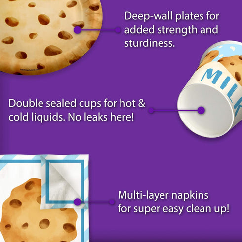 Milk and Cookies Birthday Party Supplies Set Plates Napkins Cups Tableware Kit for 16...