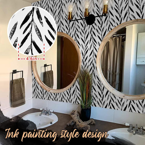 Wudnaye Black and White Peel and Stick Wallpaper Leaf Contact Paper 17.7 inch × 118.1 inch Black and White Contact Paper Peel and Stick Wallpaper ...