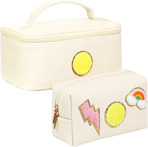 Yowivon 2 Pack Cute Makeup Bag Cosmetic Bag Waterproof Travel Toiletry Bag for Women Teen Gifts Preppy Skin Care Bag Organizer Zipper Pouch...