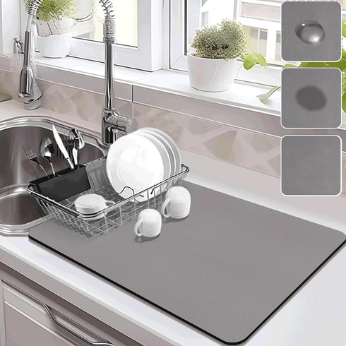Drying Mat for Kitchen Countertops, Coffee Mat Hide Stain Rubber Backed Absorbent Dish Drying Mat (Gray, 16"x20")...