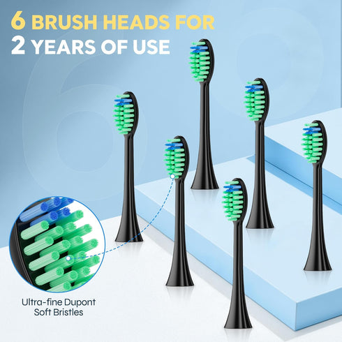 Bear Sonic Electric Toothbrush for Adults, Rechargeable Toothbrush with 5 Mode, 6 Brush Heads & Travel Case, One Charge for 60 Days, Smart Timers ...