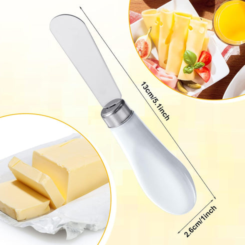 Mixweer 4 Pcs Butter Knife Stainless Steel Butter Spreader Knife with White Porcelain Handle Wide Blade Cheese Knife Spreader for Kitchen Use, 5.1...