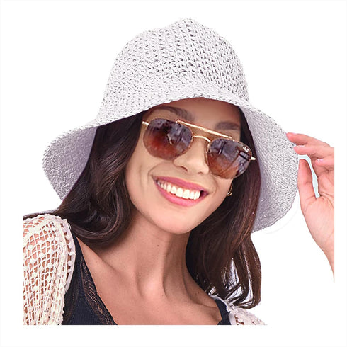 Womens Straw Hat Wide Brim Crotchet Straw Bucket Sun Hat Packable Floppy Beach Hats for Women Summer Travel Accessories...