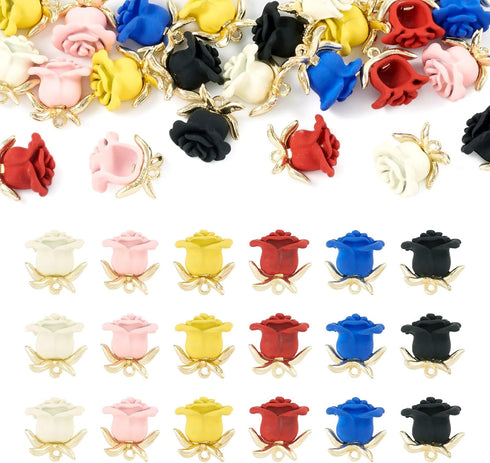 Craftdady 24Pcs Alloy Rose Charms 6 Colors 3D Flower Pendants Red Pink Black Rose Floral Bead Charms Spray Painted for Crafts DIY Valentine's Day ...