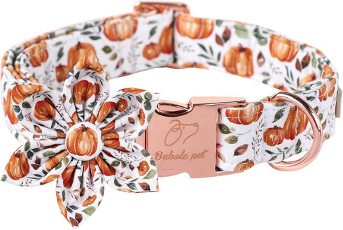 Halloween Dog Collars for Large Dog with Flower Tie,Fall Leaves Pumpkin Dog Collar with Safety Metal Buckle Adjustable Puppy Collars for Small Med...