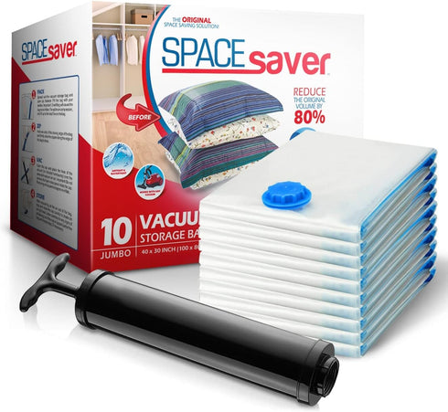 10 Pack Jumbo Vacuum Storage Bags for Comforters, Blankets & Clothes – Jumbo Vacuum Sealed Compression Bags with Hand Pump – Space Saver Storage B...