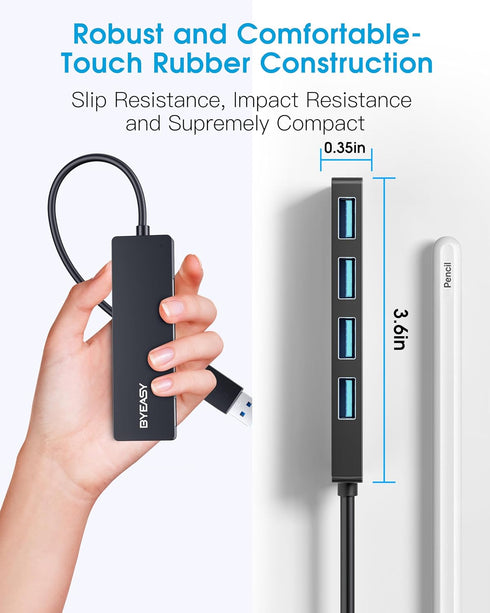 BYEASY USB Hub, 4 Port USB 3.0 Hub, Ultra Slim Portable Data Hub Applicable for iMac Pro, MacBook Air, Mac Mini/Pro, Surface Pro, Notebook PC, Lap...