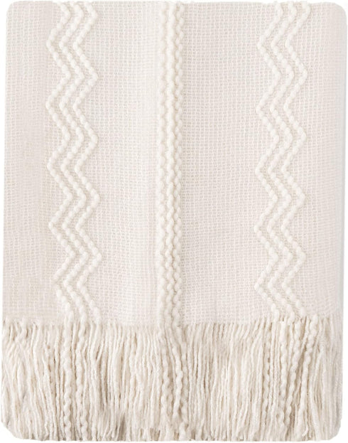 BATTILO HOME Cream Throw Blanket for Couch, Bedroom Decor Boho Throw Blanket, Decorative White Blanket Throw for Sofa Living Room, 50"x60"...