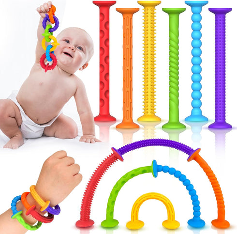 Toddler Bath Toys Suction Toy: Textured Sensory Suction Bath Toys, Kids Sensory Fidget Toys for Windows Building Toys, No Hole Baby Bath Toys, Str...