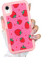 Designed for iPhone XR Pink Strawberry Phone Case Heavy Duty Protective Shockproof and Anti Drop Cute Pink Strawberry Suitable Phone Case...