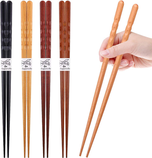 GLAMFIELDS Reusable Chopsticks Japanese Natural Wooden 5 Pairs Classic Style Lightweight Hand-Carved Safe Chop Sticks 8.8 Inch/22.5cm Gift Set...