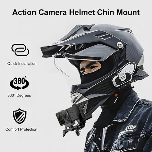 PULUZ Motorcycle Helmet Chin Clamp Mount for GoPro Hero 12, 11, 10/DJI Osmo Action 4/Insta360 X3/AKASO/SJCAM and Other Action Cameras...
