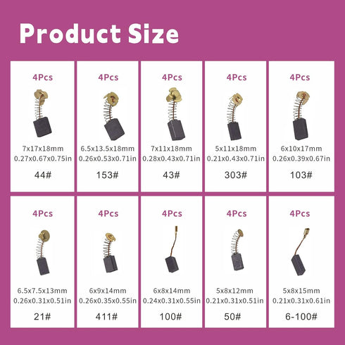 Electric Motor Carbon Brushes 40Pcs 10 Different Models of Carbon Brushes Suitable for The Maintenance of Carbon Brush Motors...