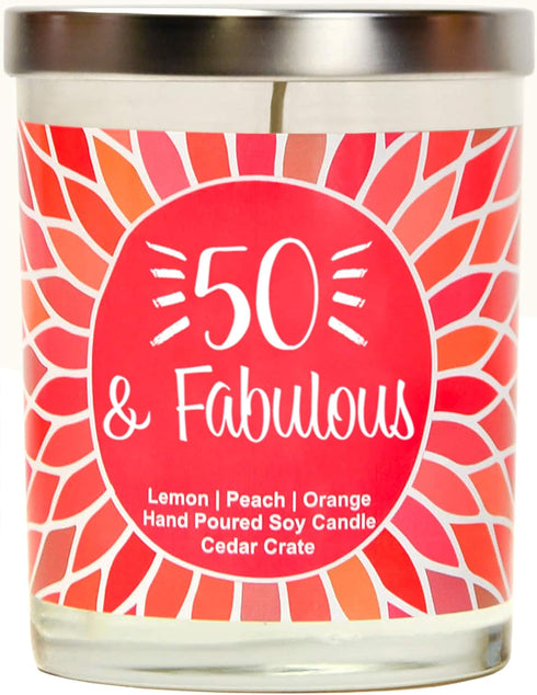 50th Birthday Candles Gifts for Women, Happy Birthday Candle, Peach, Lemon, Orange, Scented 100% Soy, 10 Oz. Jar Candle, Happy Birthday Gifts for ...